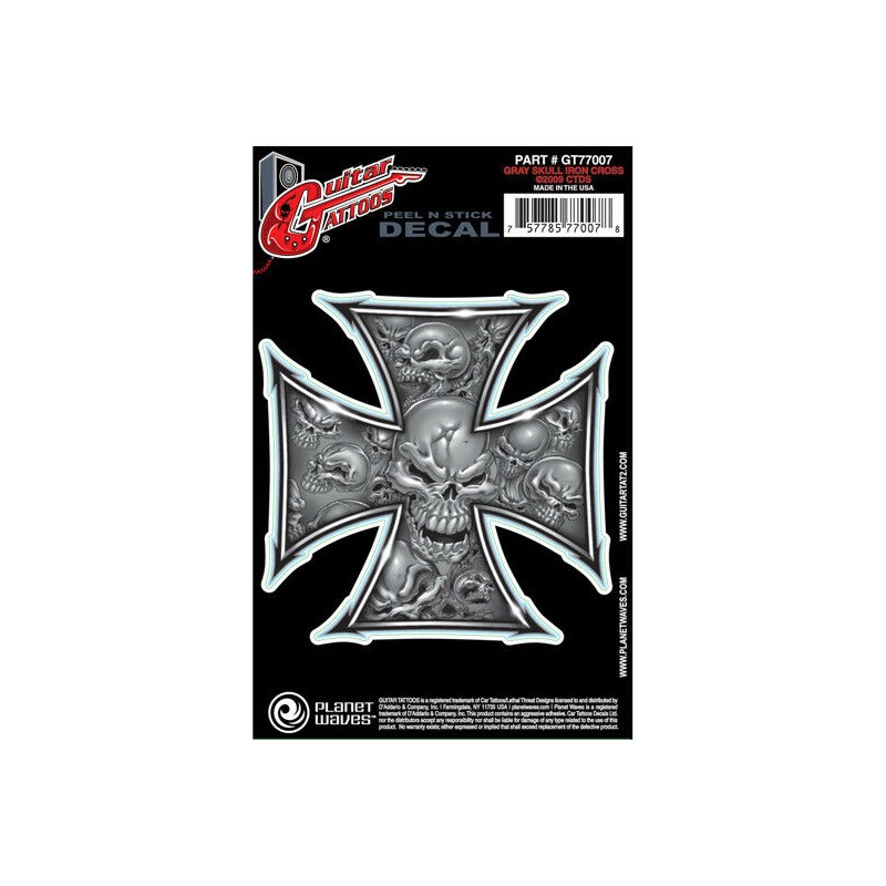 Planet Waves gutiar tattoo "Grey Skull Iron Cross"